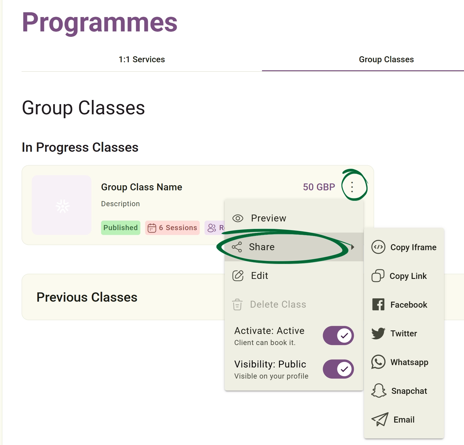 Configure Visibility screenshot